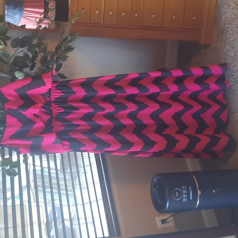 Long Hot Pink & Black Sheer Dress with Slip Dress under
